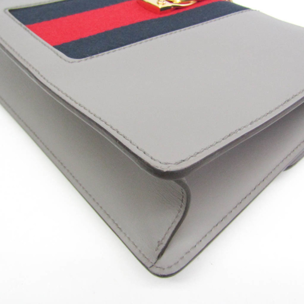 GUCCI Authentic Gray Leather Sylvie Shoulder Bag - Picture 5 of 16